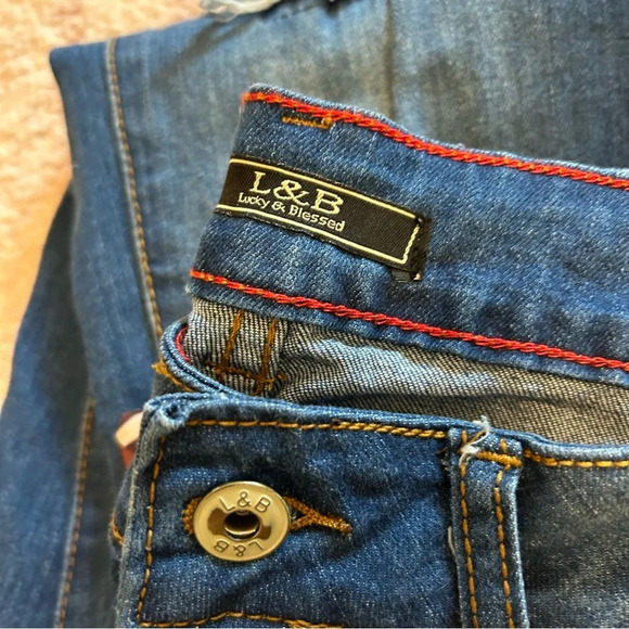 Lucky and Blessed Denim Jeans With Football Patches Size 6 Super Bowl Game Day - Picture 3 of 14